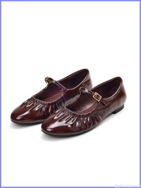 Ruched Mary Jane Ballet Flats Faux Leather Slip On Comfort Shoes